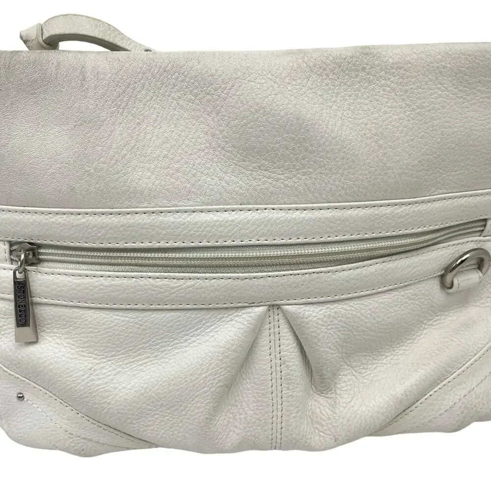 STONE & CO MOUNTAIN White Genuine Leather Shoulder Bag Purse Handbag Tote